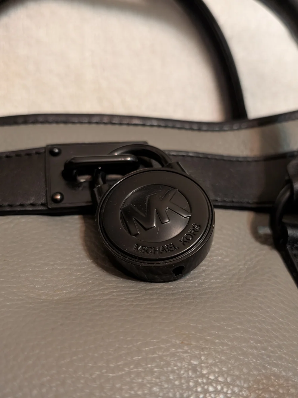 Michael Kors Gray and Black Leather Satchel with MK Medallion